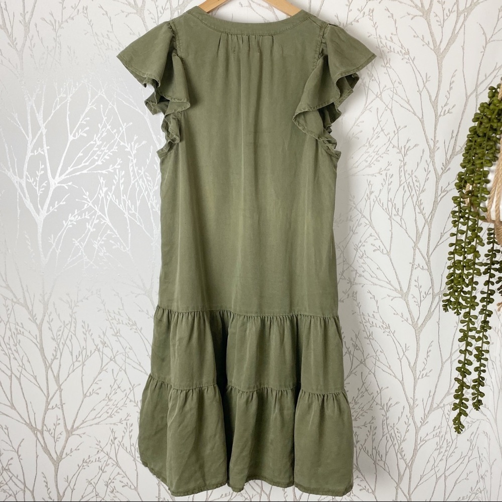 KNOX ROSE Olive Green Boho Tier Ruffle Mini Dress Boho Festival summer flirty XS - Picture 5 of 14